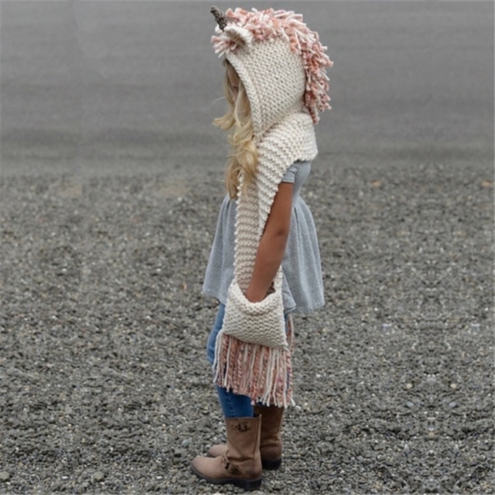 Kids Pink Knit Unicorn Hat/Scarf - Picture 3 of 11